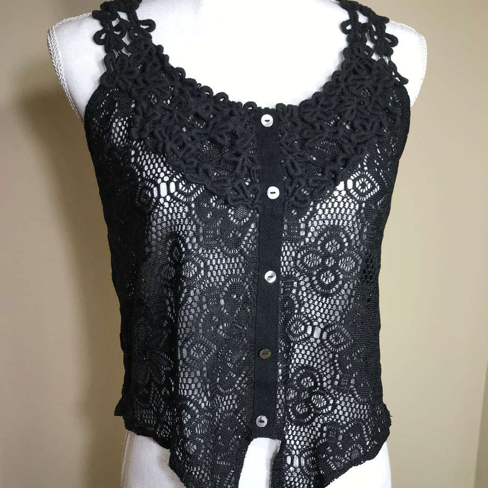 Freebird S Black Button Down Knit Sleeveless Tank